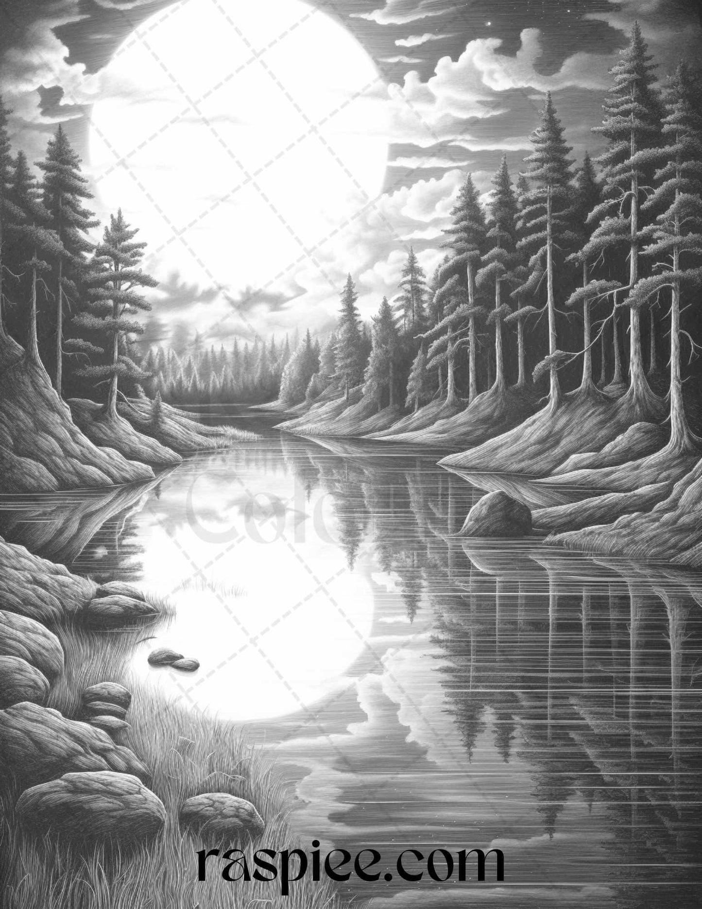 Mystical World Grayscale Coloring Pages Printable for Adults, Enchanting Fantasy Designs, PDF File Instant Download