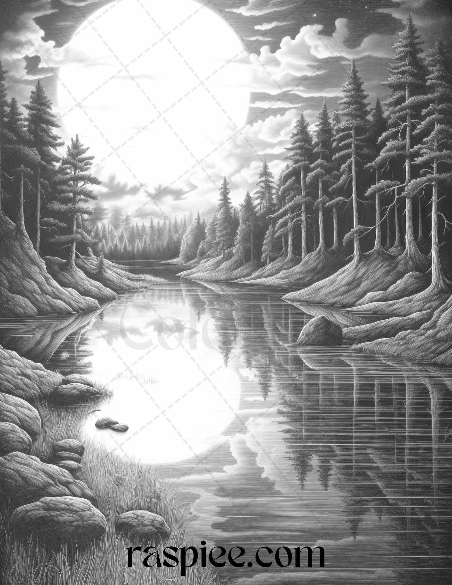 Mystical World Grayscale Coloring Pages Printable for Adults, Enchanting Fantasy Designs, PDF File Instant Download