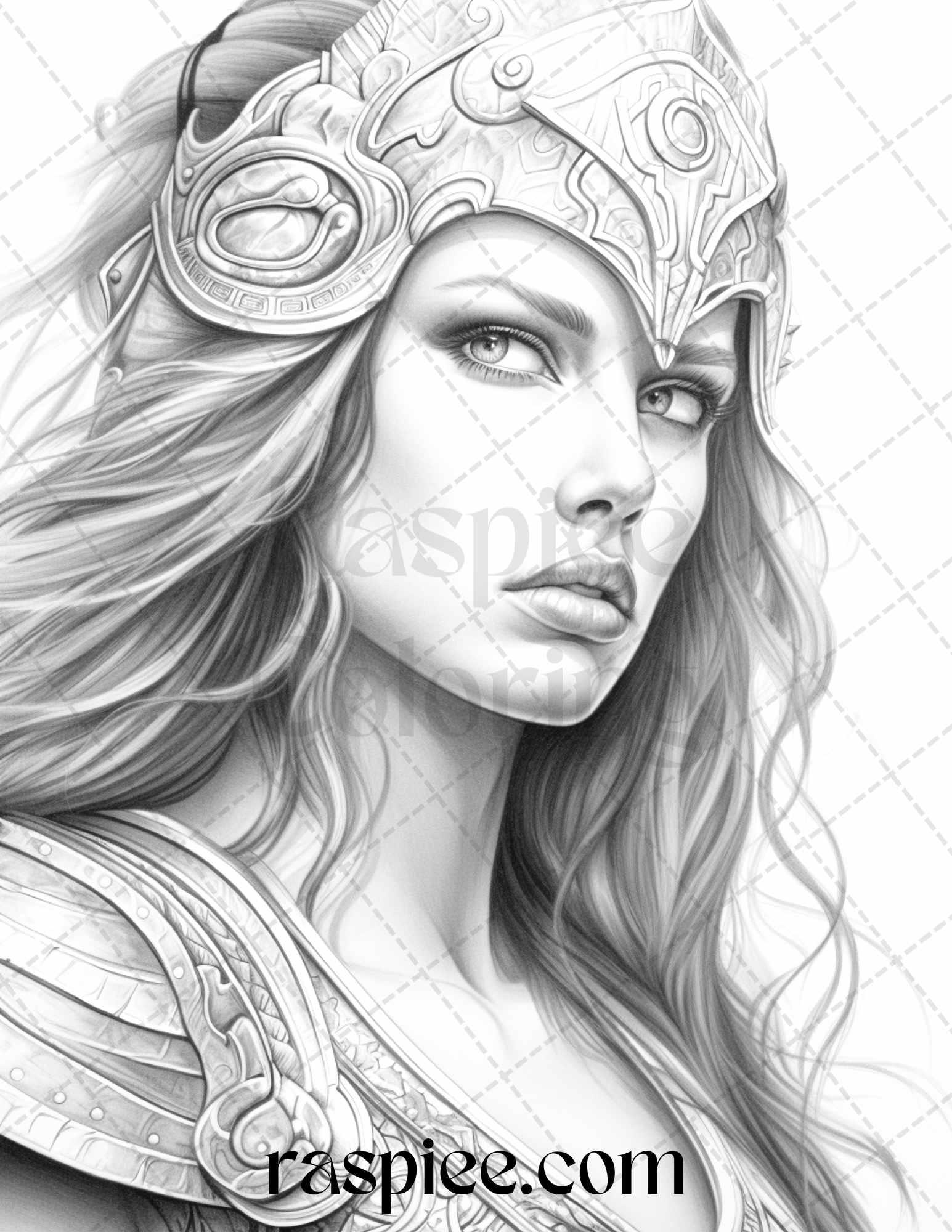Greek Women Warriors Grayscale Coloring Pages for Adults, Printable PDF File Instant Download