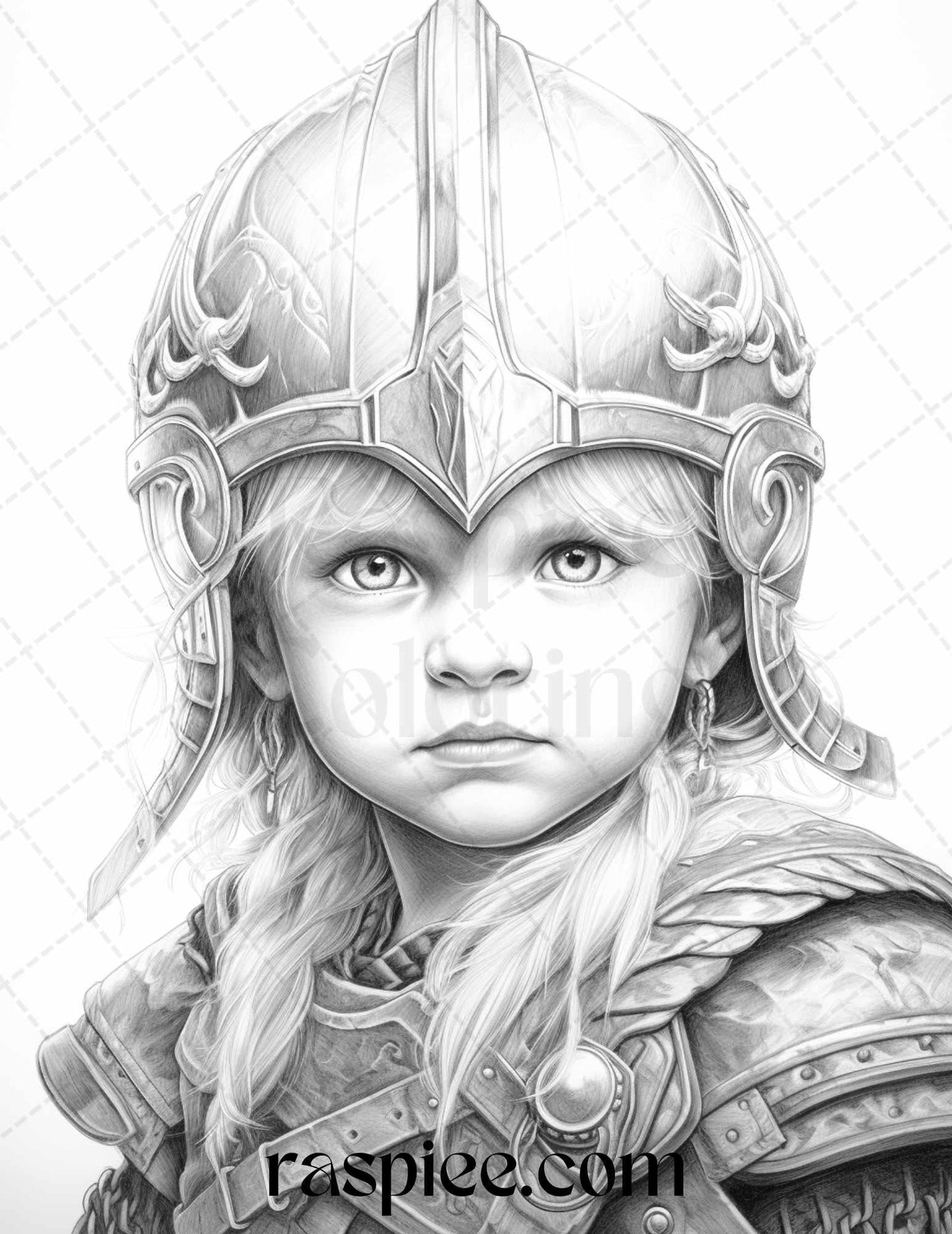 58 Little Viking Girls Boys Portrait Grayscale Coloring Pages Printable, PDF File Instant Download