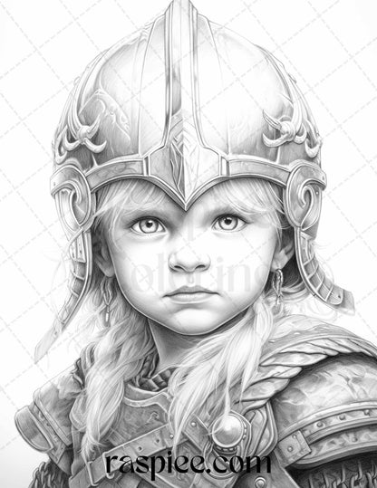 58 Little Viking Girls Boys Portrait Grayscale Coloring Pages Printable, PDF File Instant Download