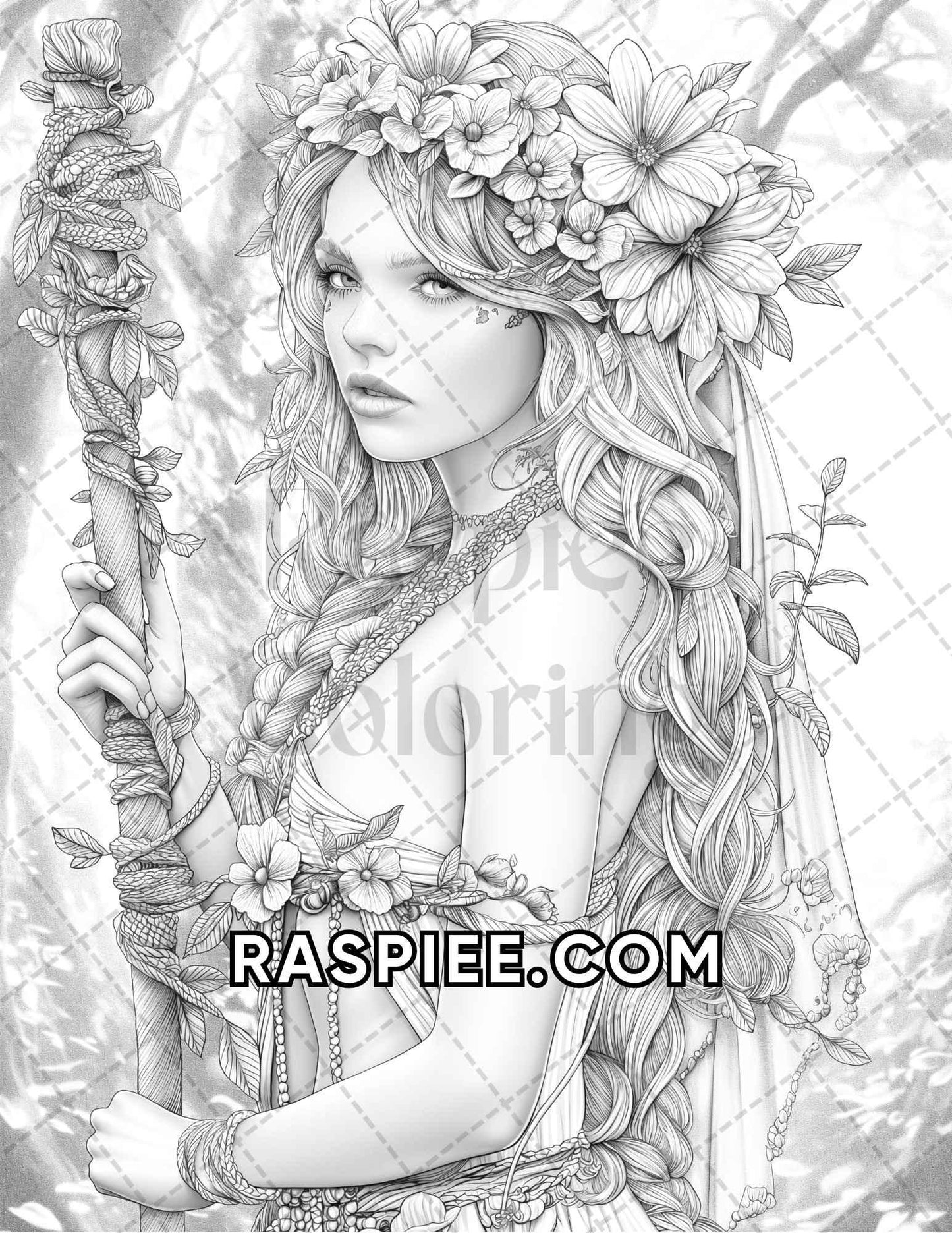 60 Fantasy Beauties Grayscale Adult Coloring Pages Printable PDF Instant Download