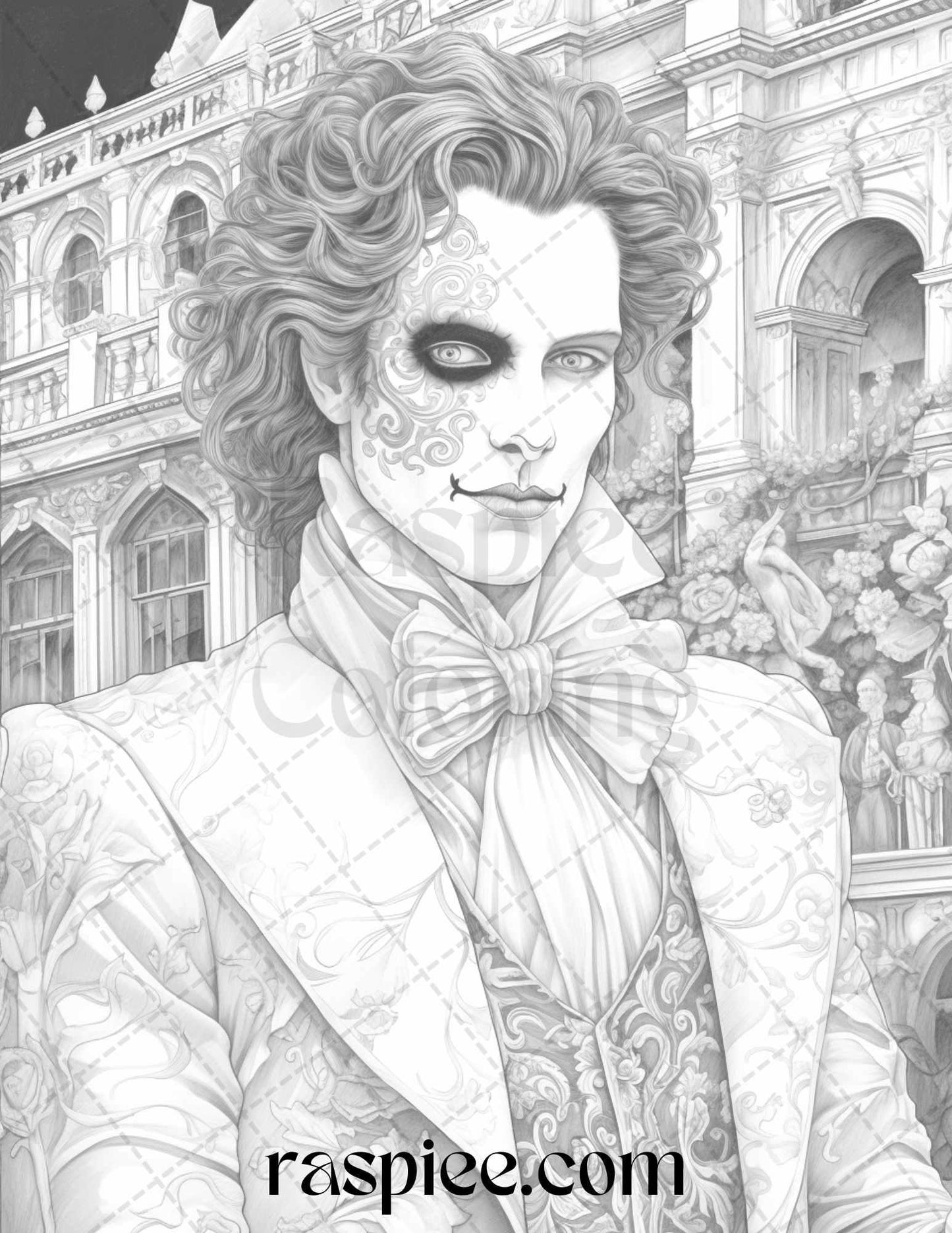 Phantom of the Opera Grayscale Coloring Pages Printable for Adults, PDF File Instant Download