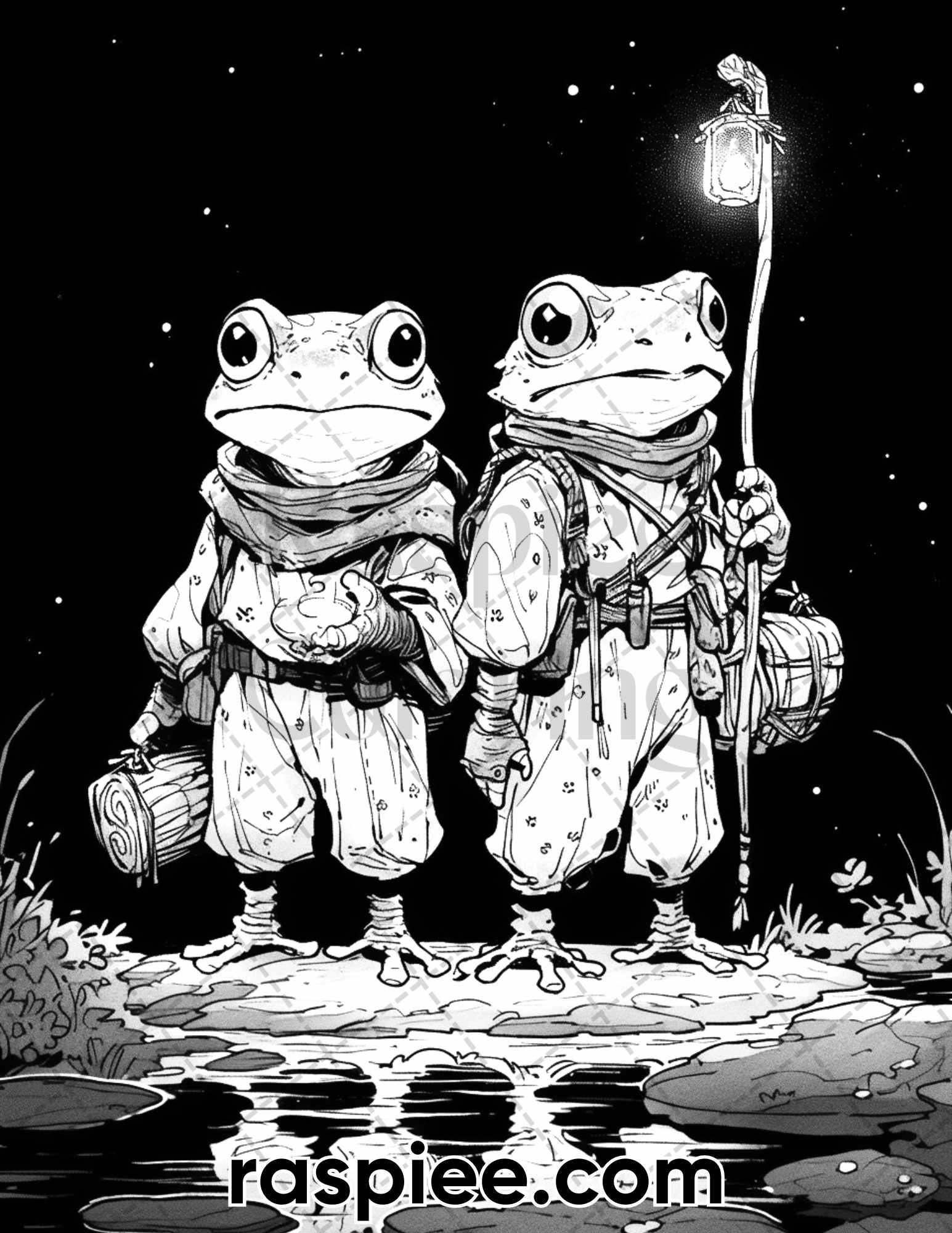 50 The Frog Kingdom Grayscale Coloring Pages for Adults, Printable PDF Instant Download