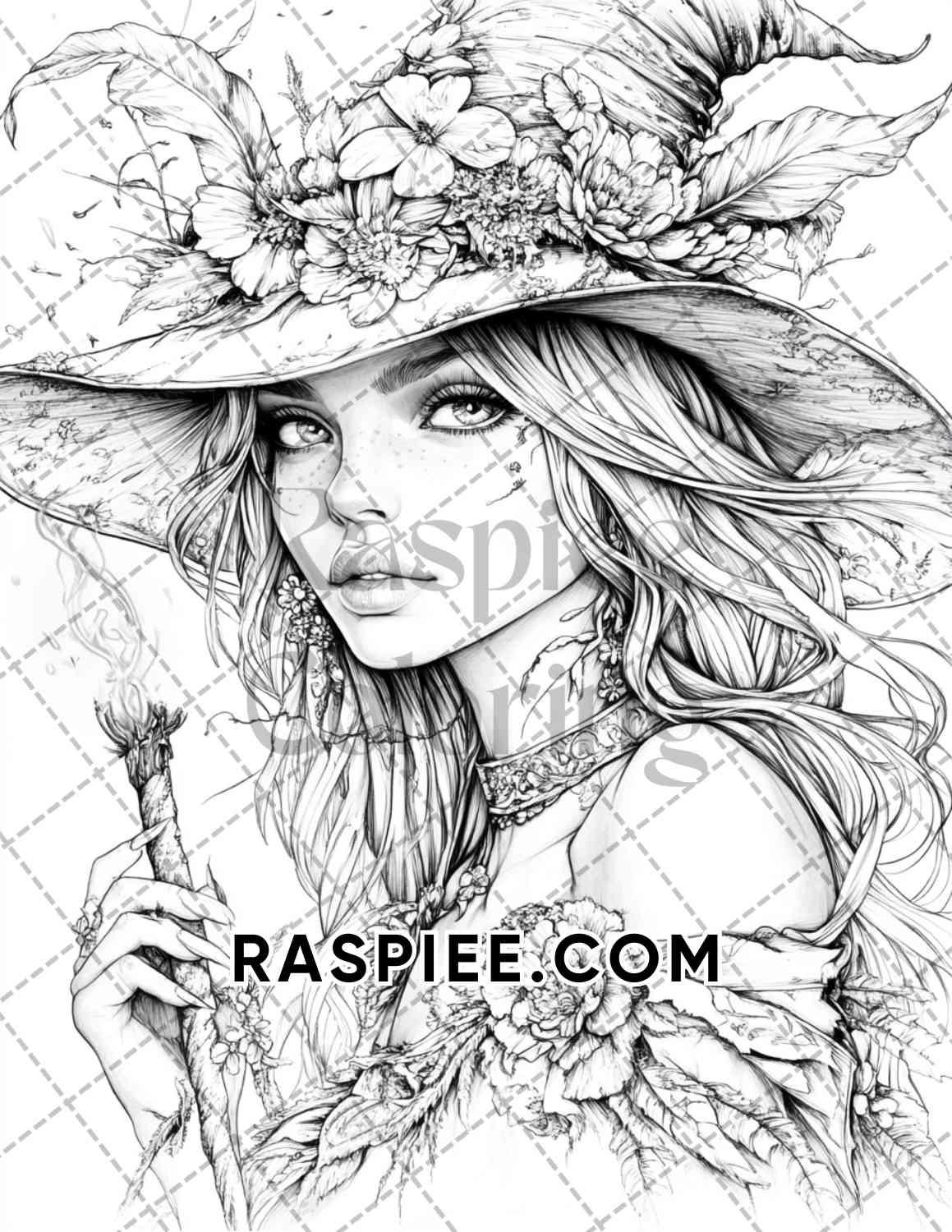 Enchanted Witches Adult Coloring Pages Printable PDF Instant Download