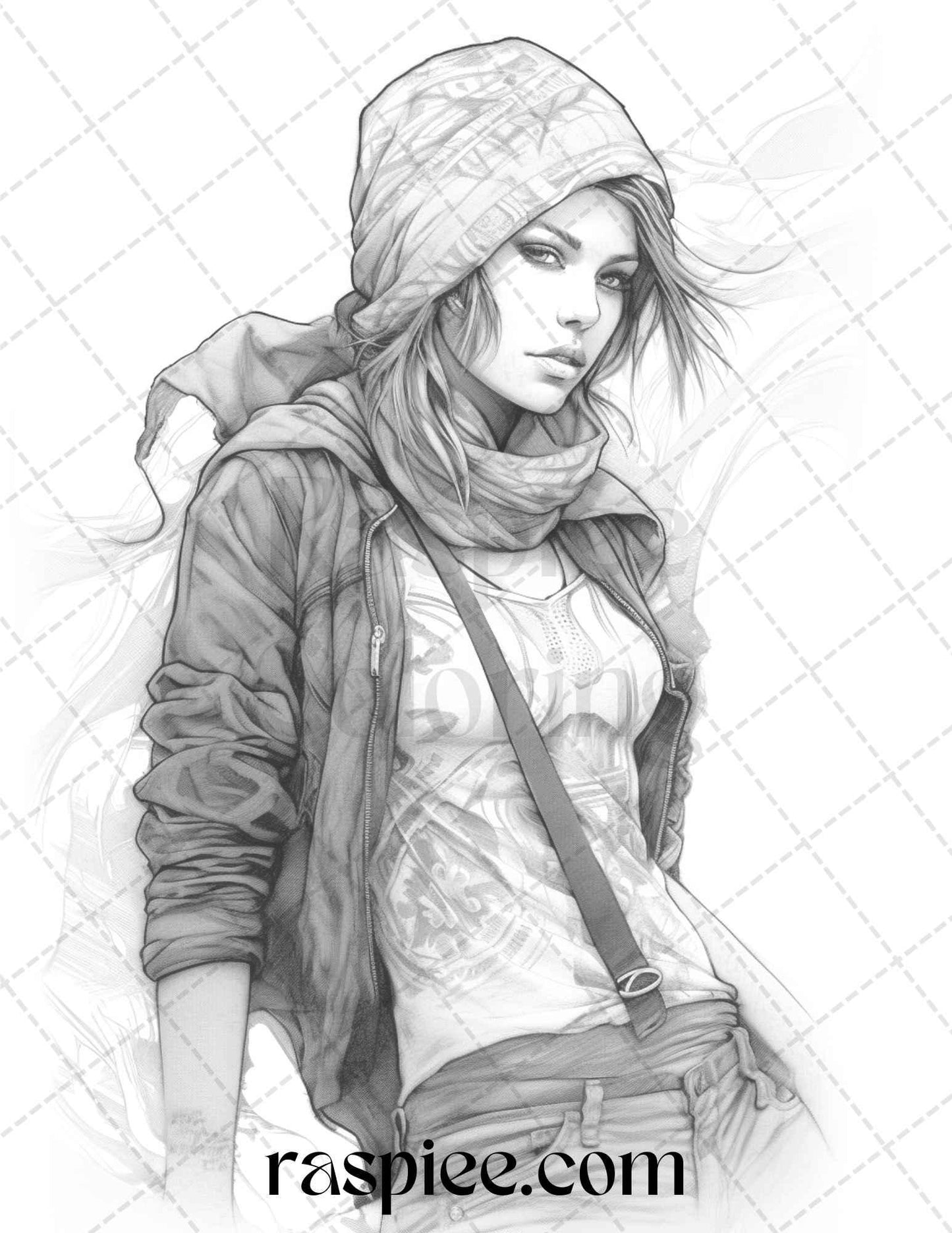 50 Streetwear Fashion Grayscale Coloring Pages Printable for Adults, PDF File Instant Download