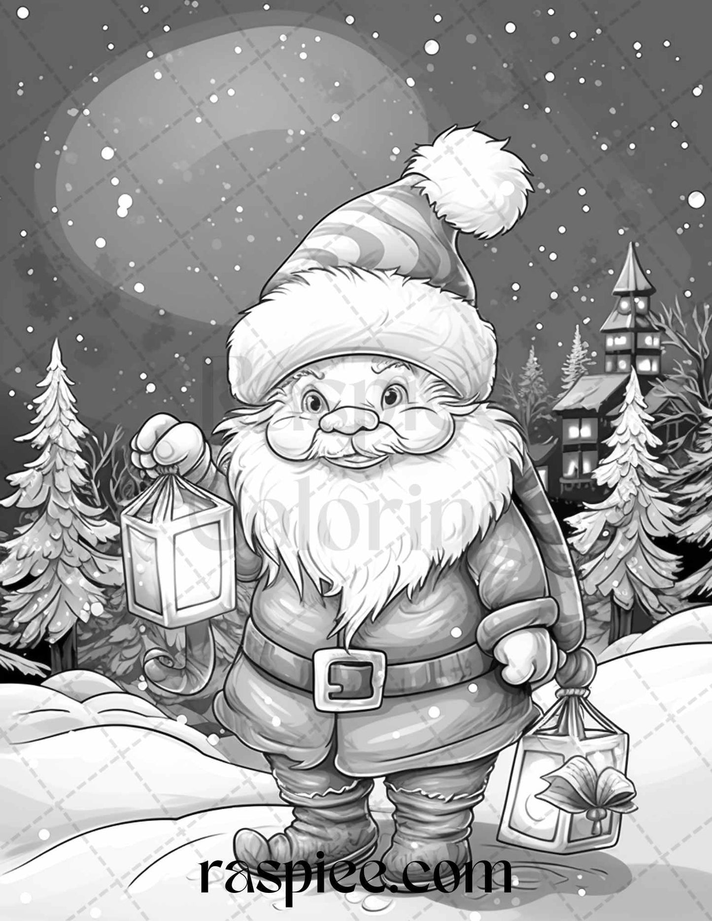 60 Christmas Gnomes Grayscale Coloring Pages Printable for Adults and Kids, PDF File Instant Download