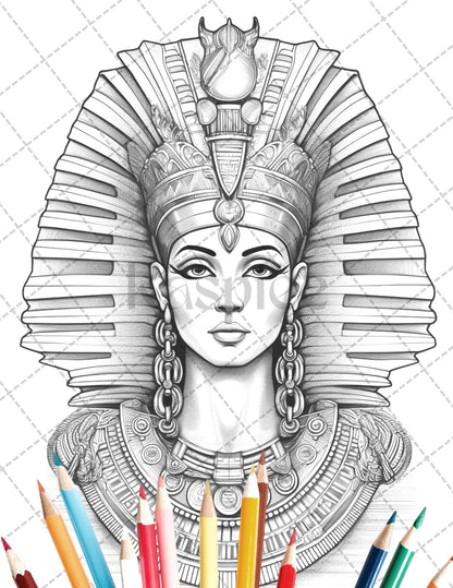 35 Ancient Egyptian Queens Coloring Book Printable for Adults, Grayscale Coloring Page, PDF File Instant Download