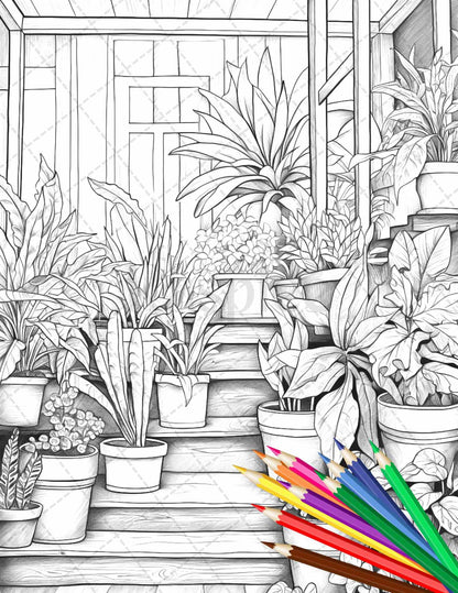38 Indoor Houseplants Coloring Pages Printable for Adults, Grayscale Coloring Page, PDF File Instant Download