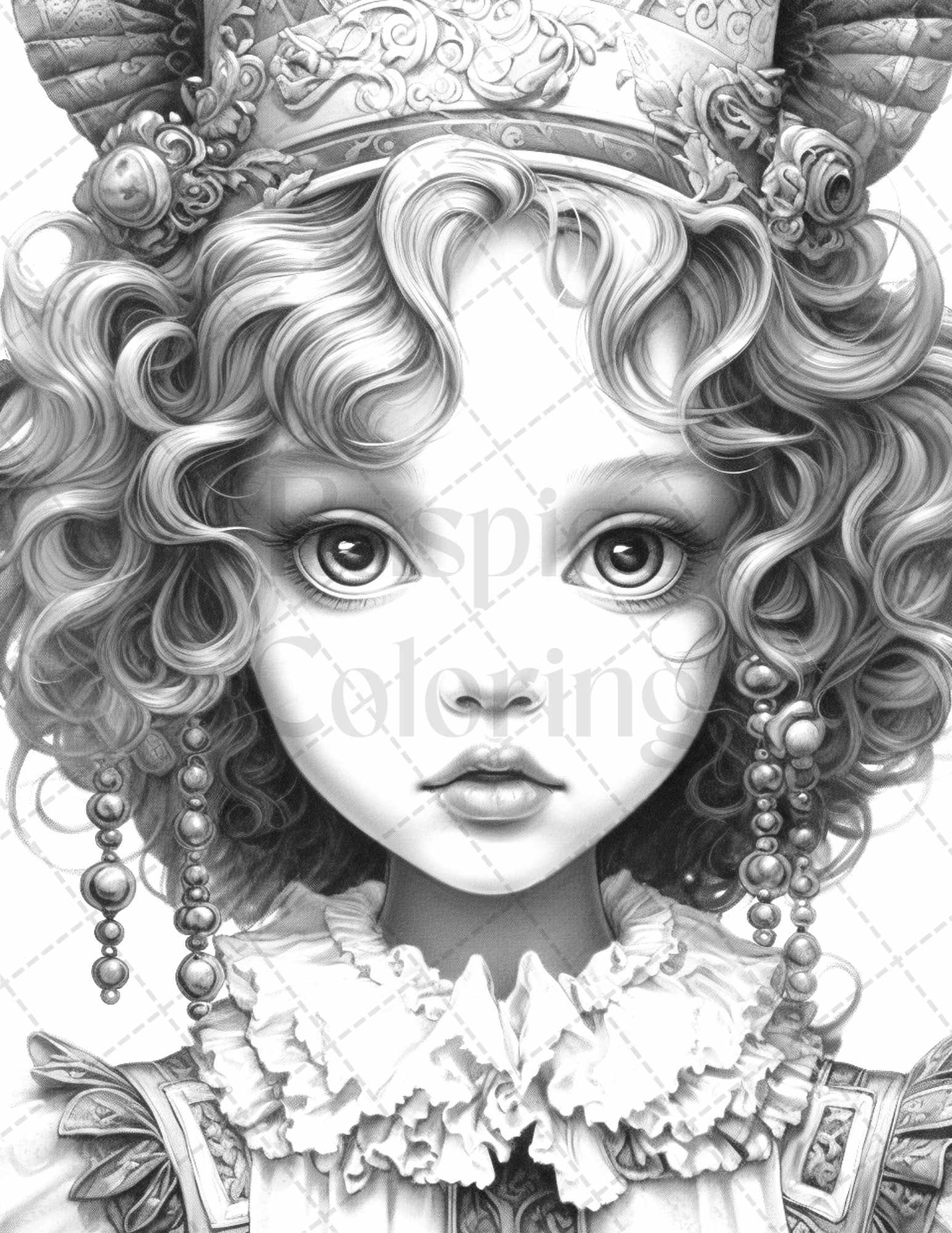 60 Adorable Gothic Girls Grayscale Coloring Pages Printable for Adults, PDF File Instant Download