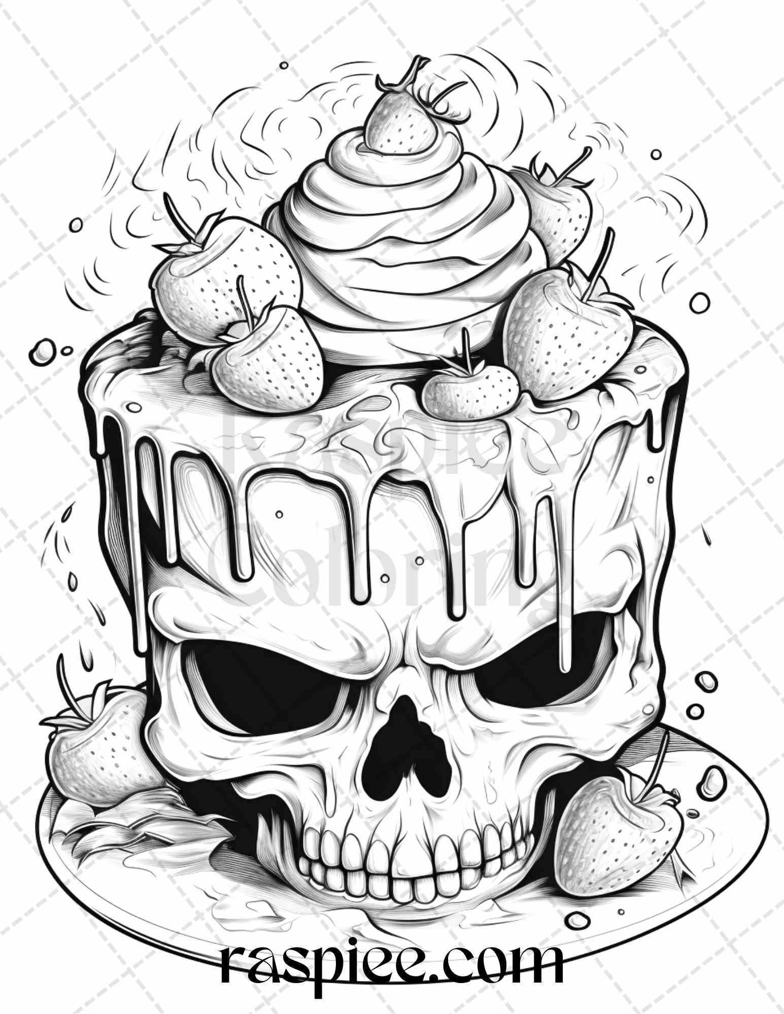 68 Halloween Spooky Desserts Grayscale Coloring Pages Printable for Adults, PDF File Instant Download