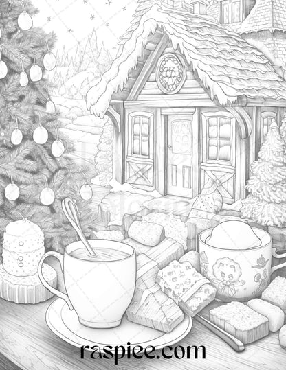90 Merry Christmas Grayscale Coloring Pages Printable for Adults, PDF File Instant Download