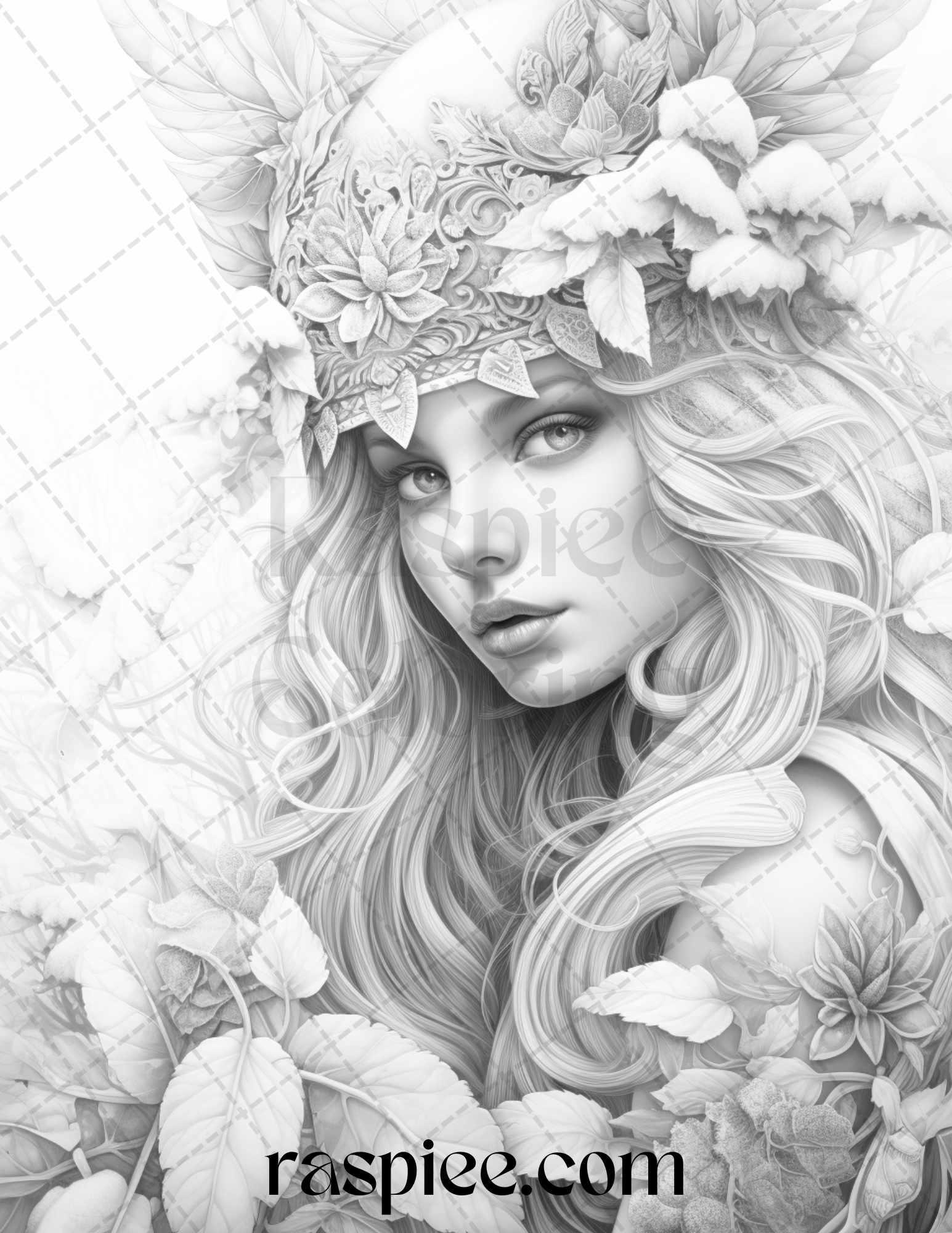 50 Winter Fairy Grayscale Coloring Pages Printable for Adults, PDF File Instant Download