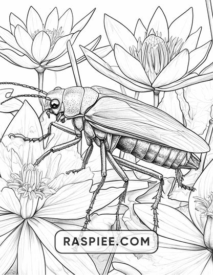 Insects and Flowers Adult Coloring Pages
