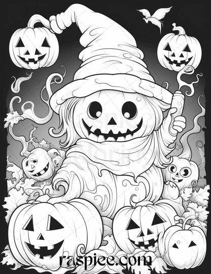 50 Halloween Cute Ghosts Grayscale Coloring Printable for Adults Kids, PDF File Instant Download
