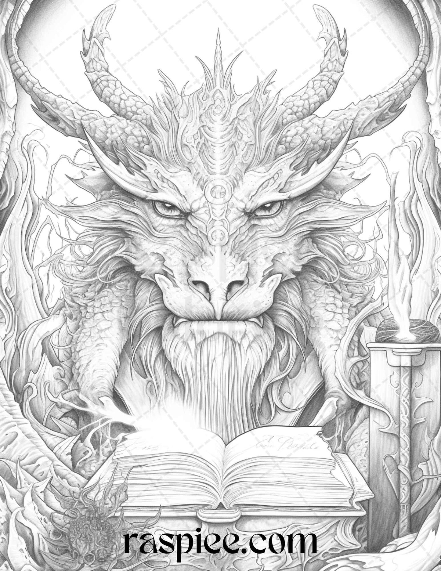50 Magical Books Grayscale Coloring Pages Printable for Adults, PDF File Instant Download