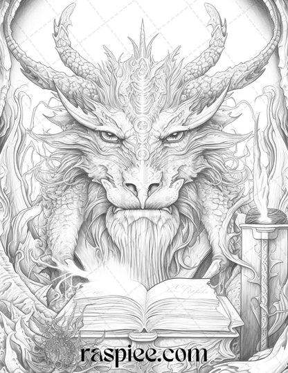 50 Magical Books Grayscale Coloring Pages Printable for Adults, PDF File Instant Download
