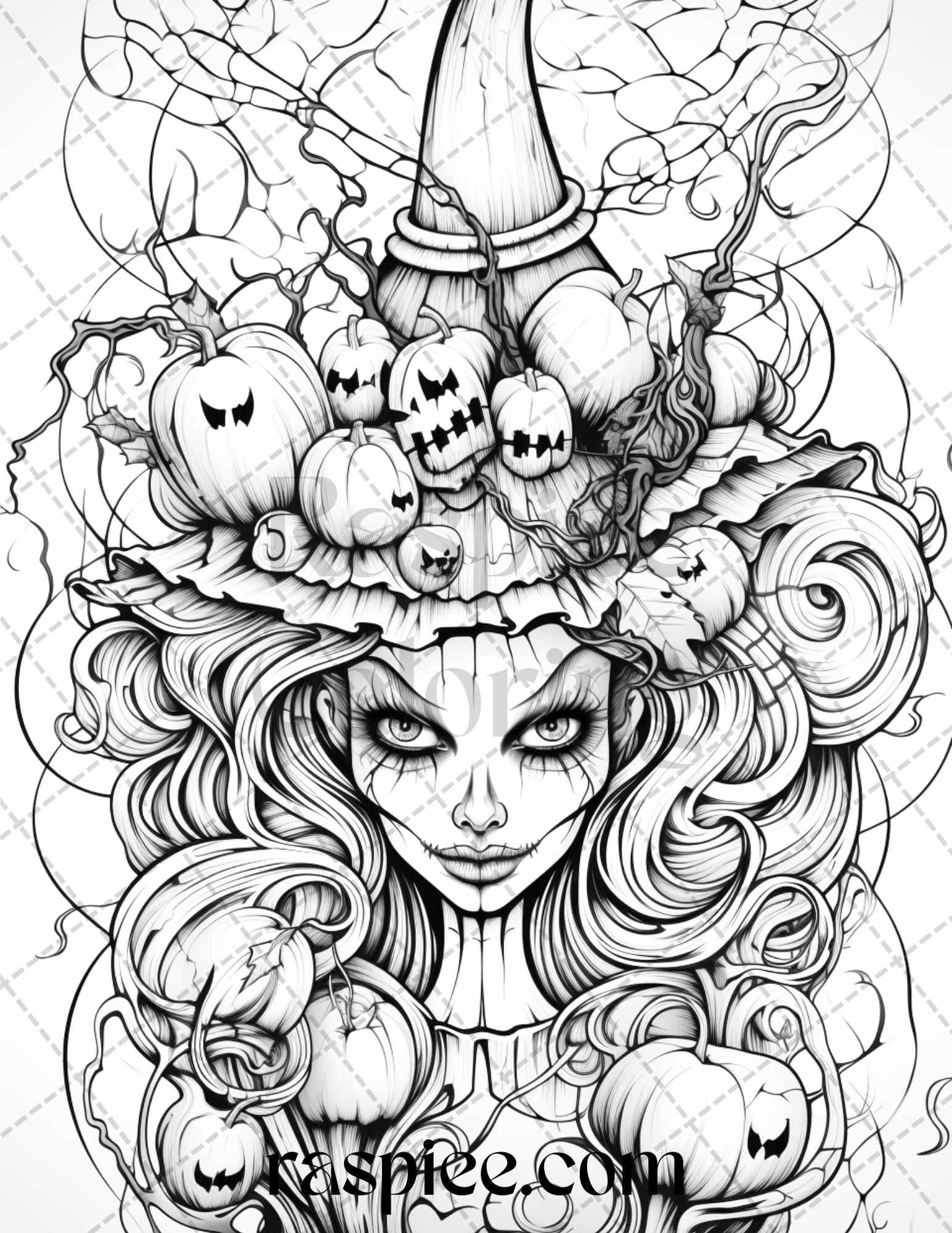50 Spooky Miss Nightmare Grayscale Coloring Pages Printable for Adults, PDF File Instant Download