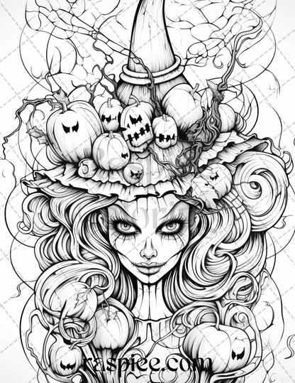 50 Spooky Miss Nightmare Grayscale Coloring Pages Printable for Adults, PDF File Instant Download