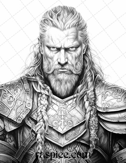55 Viking Warriors Portrait Grayscale Coloring Pages Printable for Adults, PDF File Instant Download