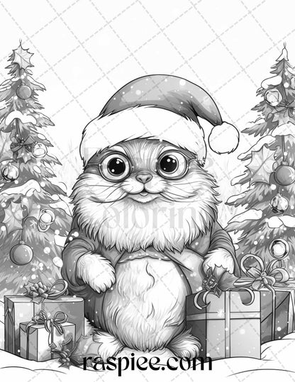 70 Christmas Critters Grayscale Coloring Pages Printable for Adults and Kids, PDF File Instant Download
