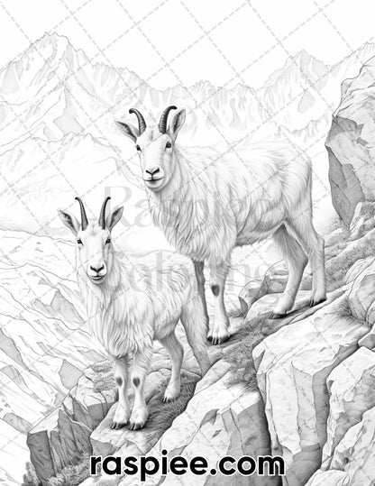 55 Winter Wildlife Grayscale Coloring Pages for Adults, Printable PDF Instant Download