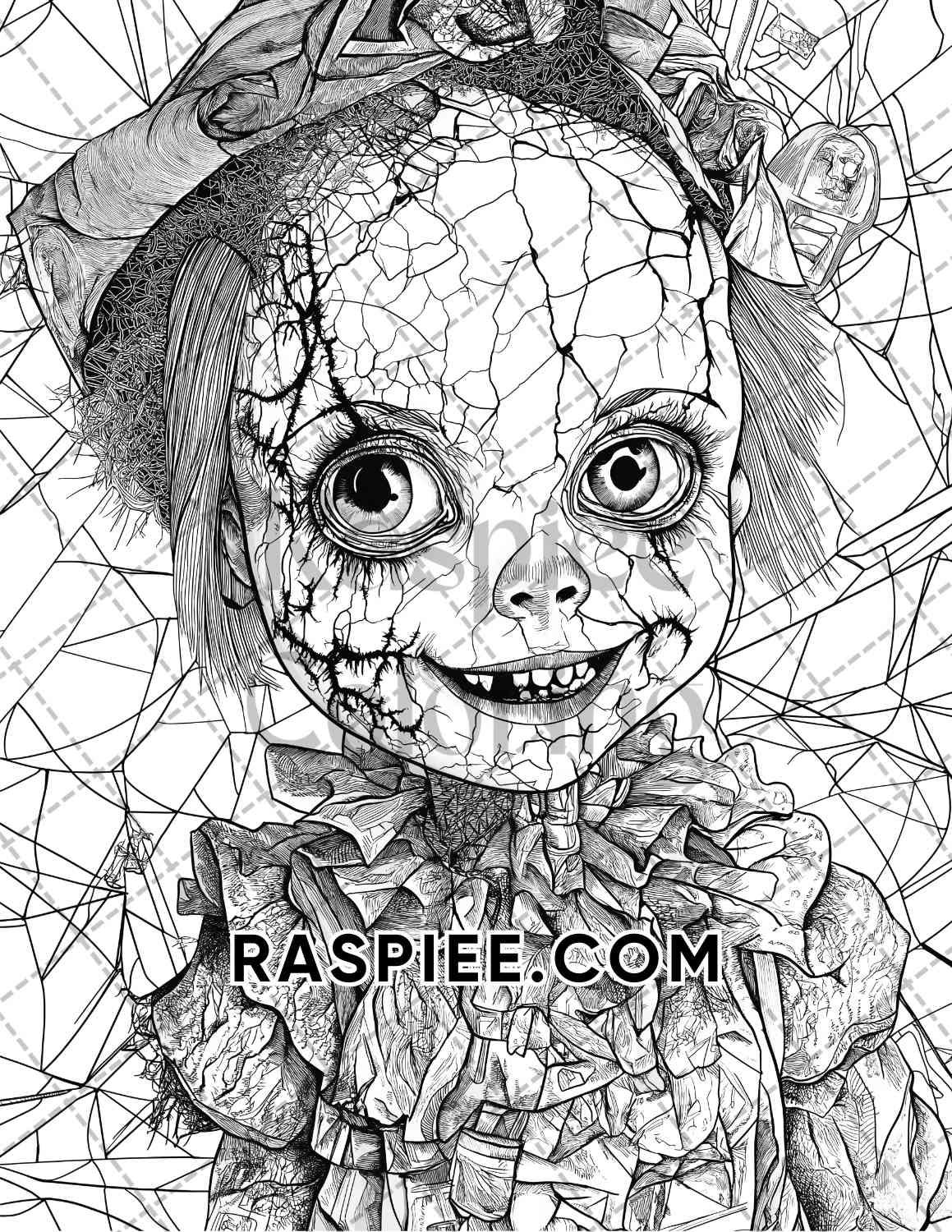 Haunted Dolls Halloween Horror Adult Coloring Pages Printable PDF Instant Download