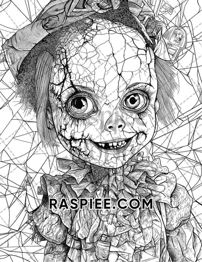 Haunted Dolls Halloween Horror Adult Coloring Pages Printable PDF Instant Download