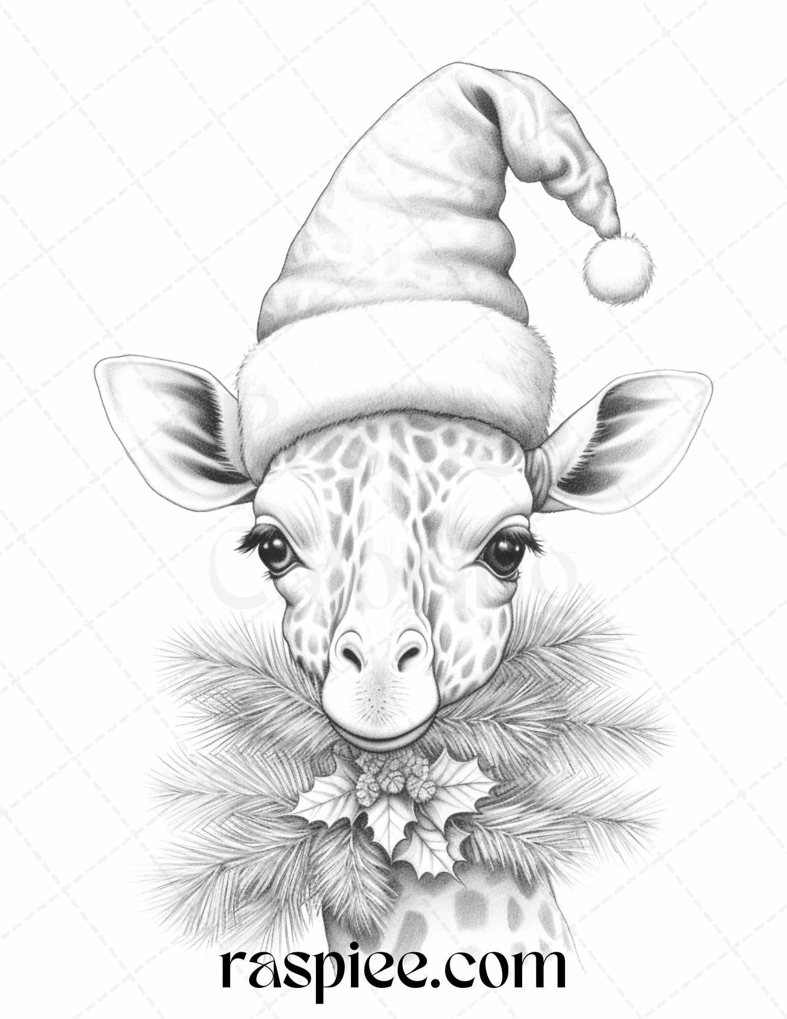 70 Christmas Animals Grayscale Coloring Pages Printable for Adults, PDF File Instant Download