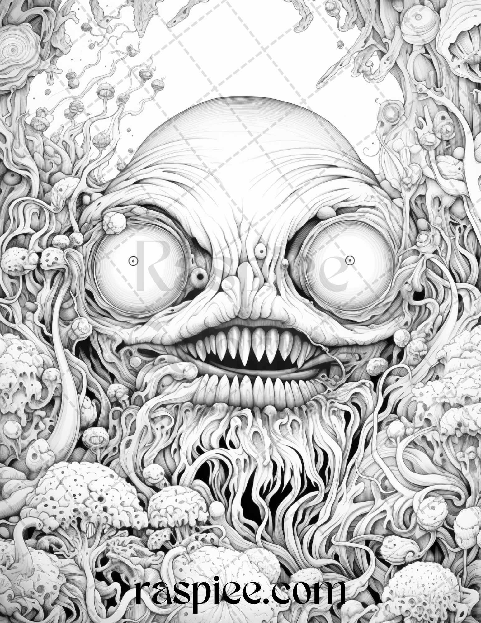 53 Surreal Creatures Grayscale Coloring Pages for Adults, Printable PDF File Instant Download