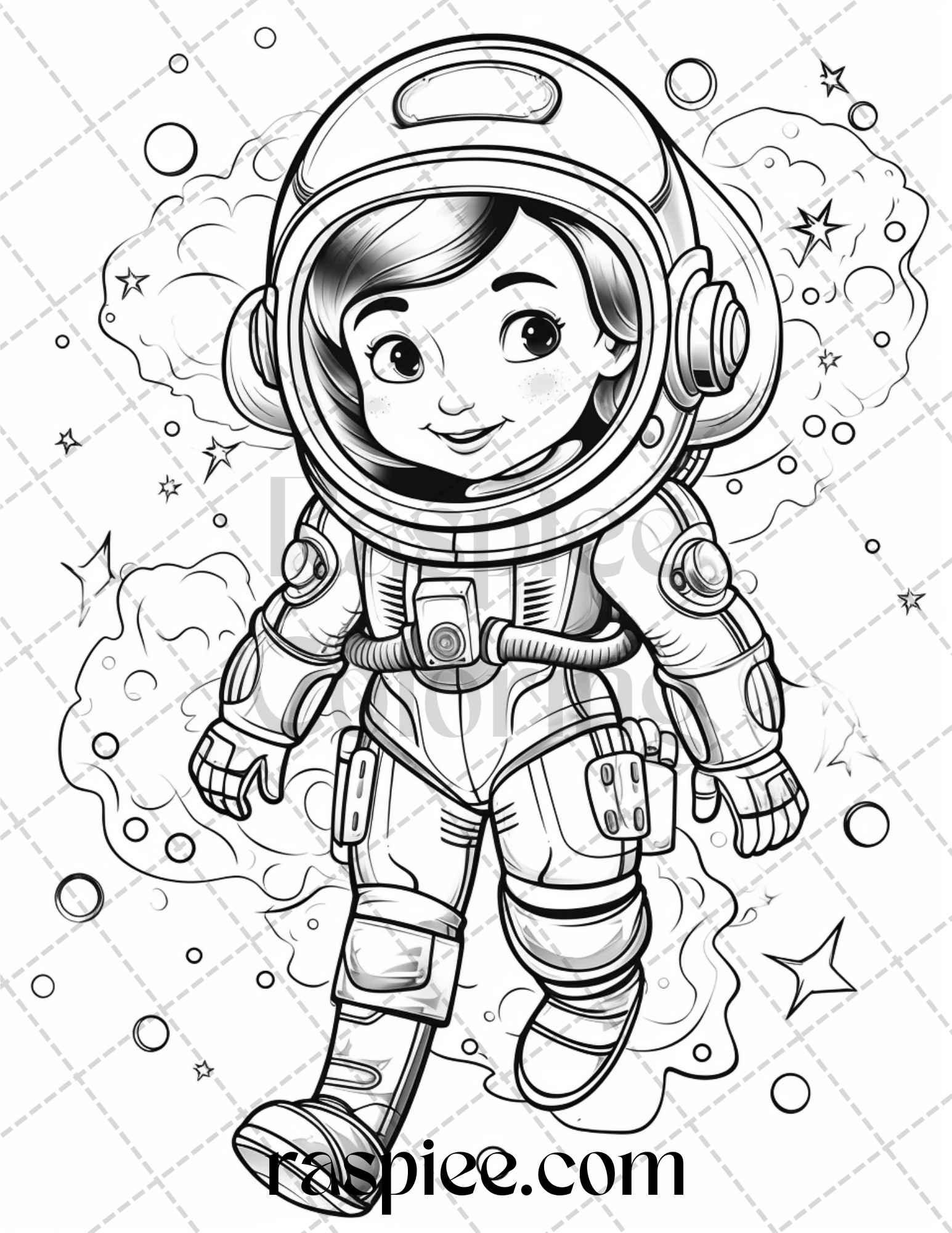 50 Cute Astronaut Adventures Coloring Pages Printable for Kids, PDF File Instant Download