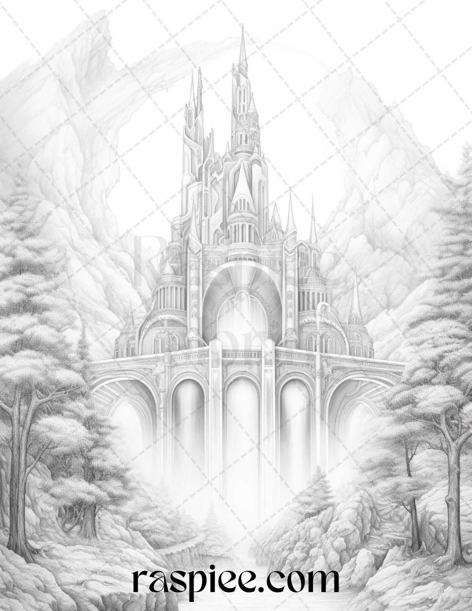 Mystical World Grayscale Coloring Pages Printable for Adults, Enchanting Fantasy Designs, PDF File Instant Download