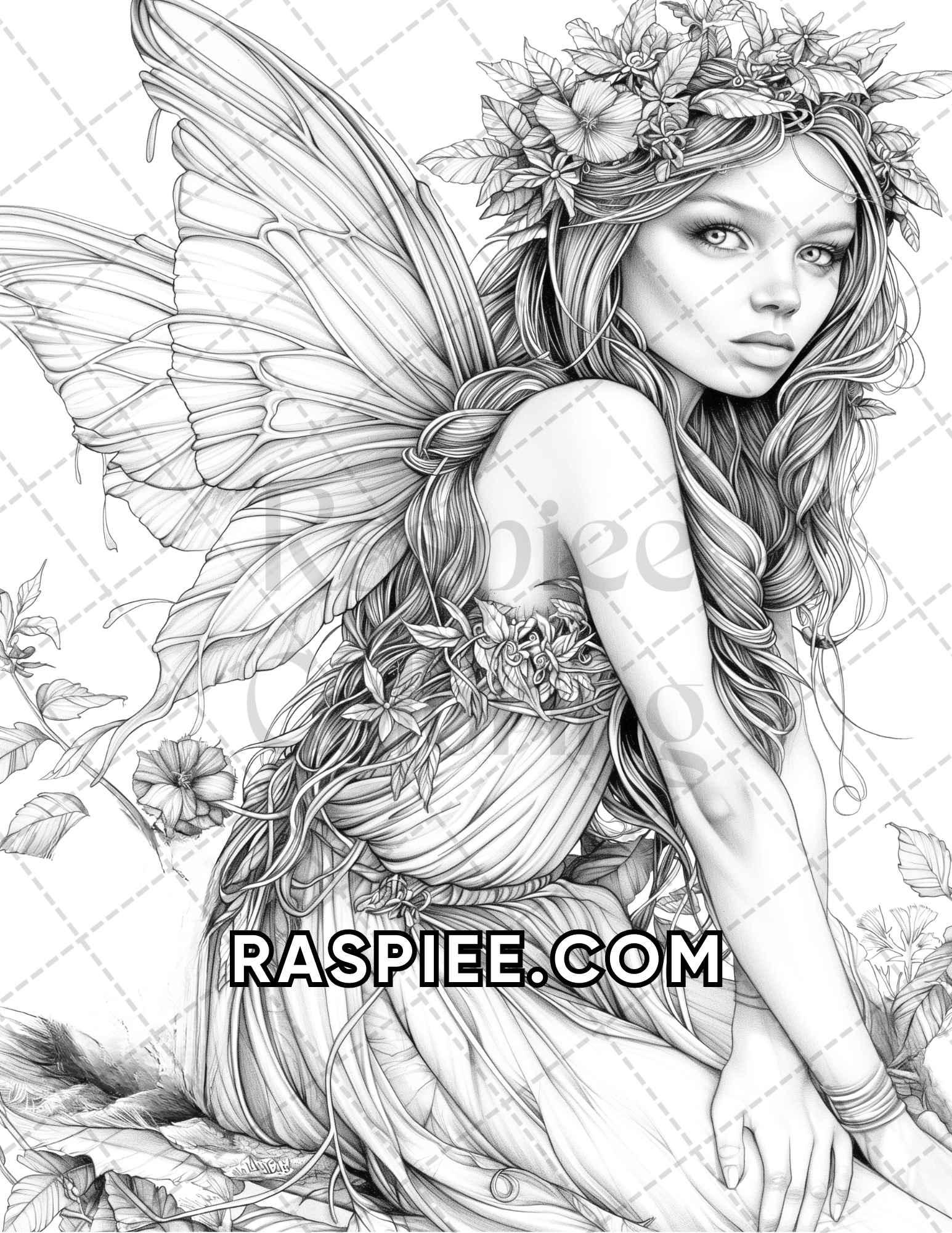 60 Fantasy Beauties Grayscale Adult Coloring Pages Printable PDF Instant Download