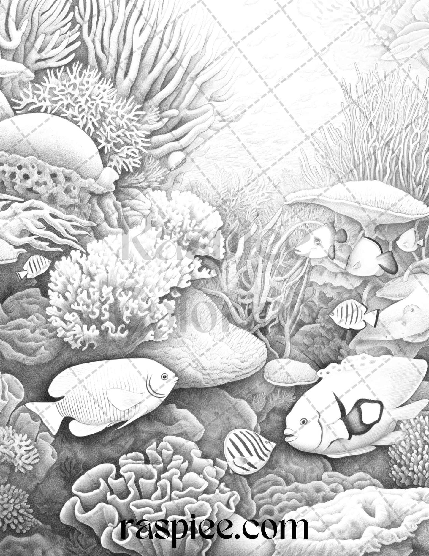 Ocean Life Grayscale Coloring Pages Printable for Adults Relaxation and Creativity, PDF File Instant Download