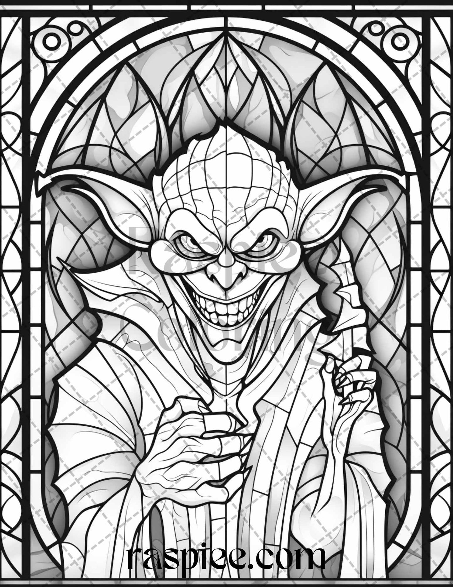 70 Halloween Stained Glass Grayscale Coloring Pages Printable for Adults, PDF File Instant Download