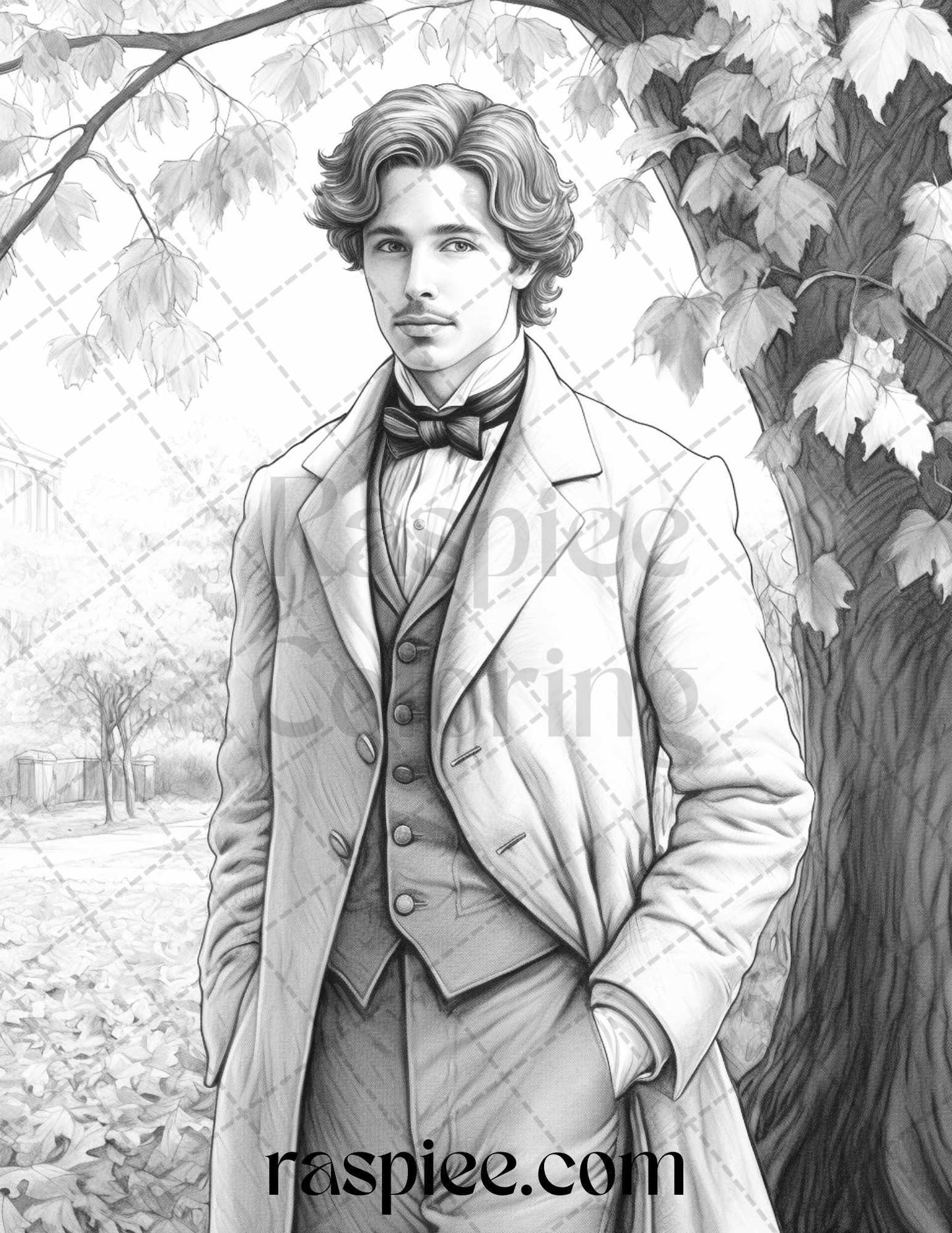 60 Victorian Autumn Portrait Grayscale Coloring Pages Printable for Adults, PDF File Instant Download