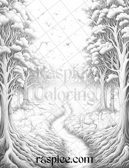 60 Enchanting Surrealism Grayscale Coloring Pages Printable for Adults, PDF File Instant Download