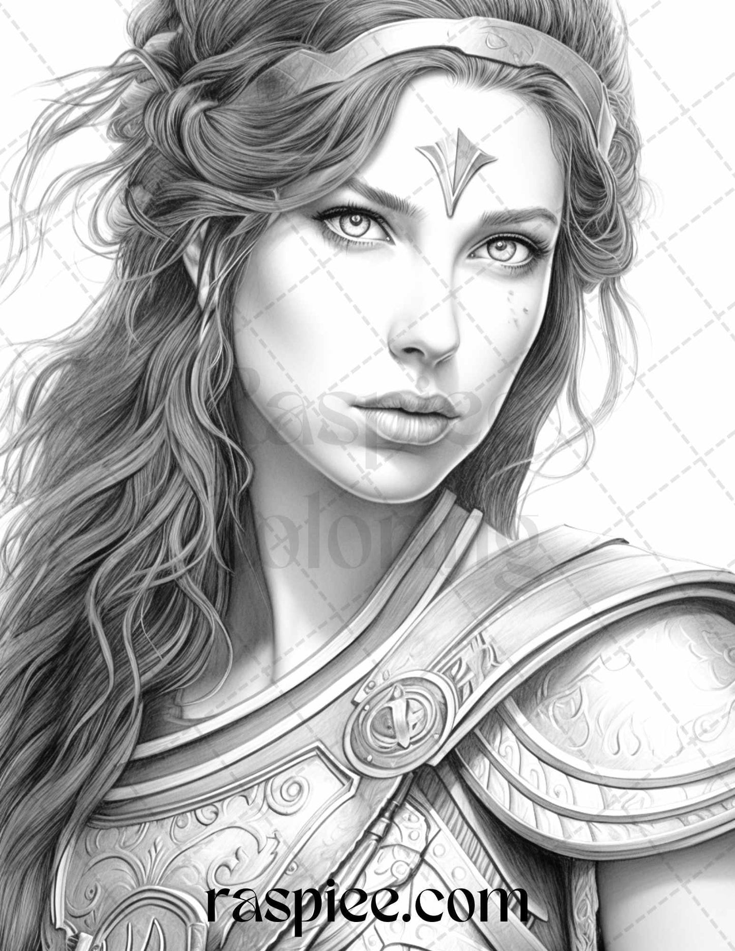 Greek Women Warriors Grayscale Coloring Pages for Adults, Printable PDF File Instant Download