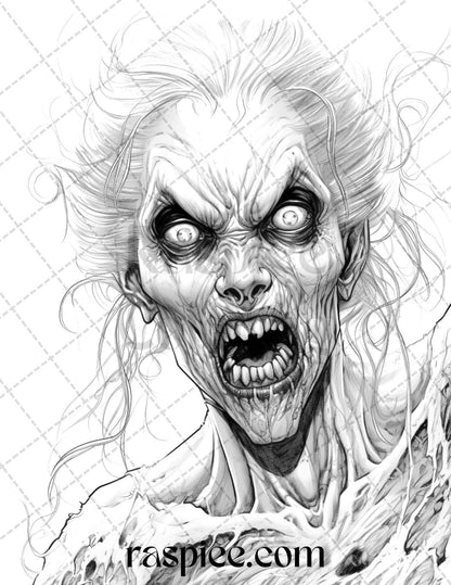 60 Halloween Vampire Grayscale Coloring Pages Printable for Adults, PDF File Instant Download