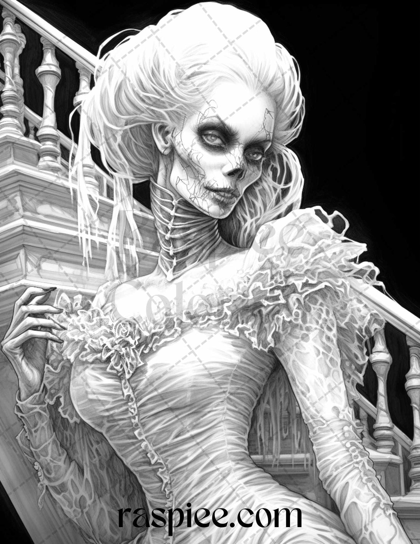 60 Halloween Victorian Era Grayscale Coloring Pages Printable for Adults, PDF File Instant Download