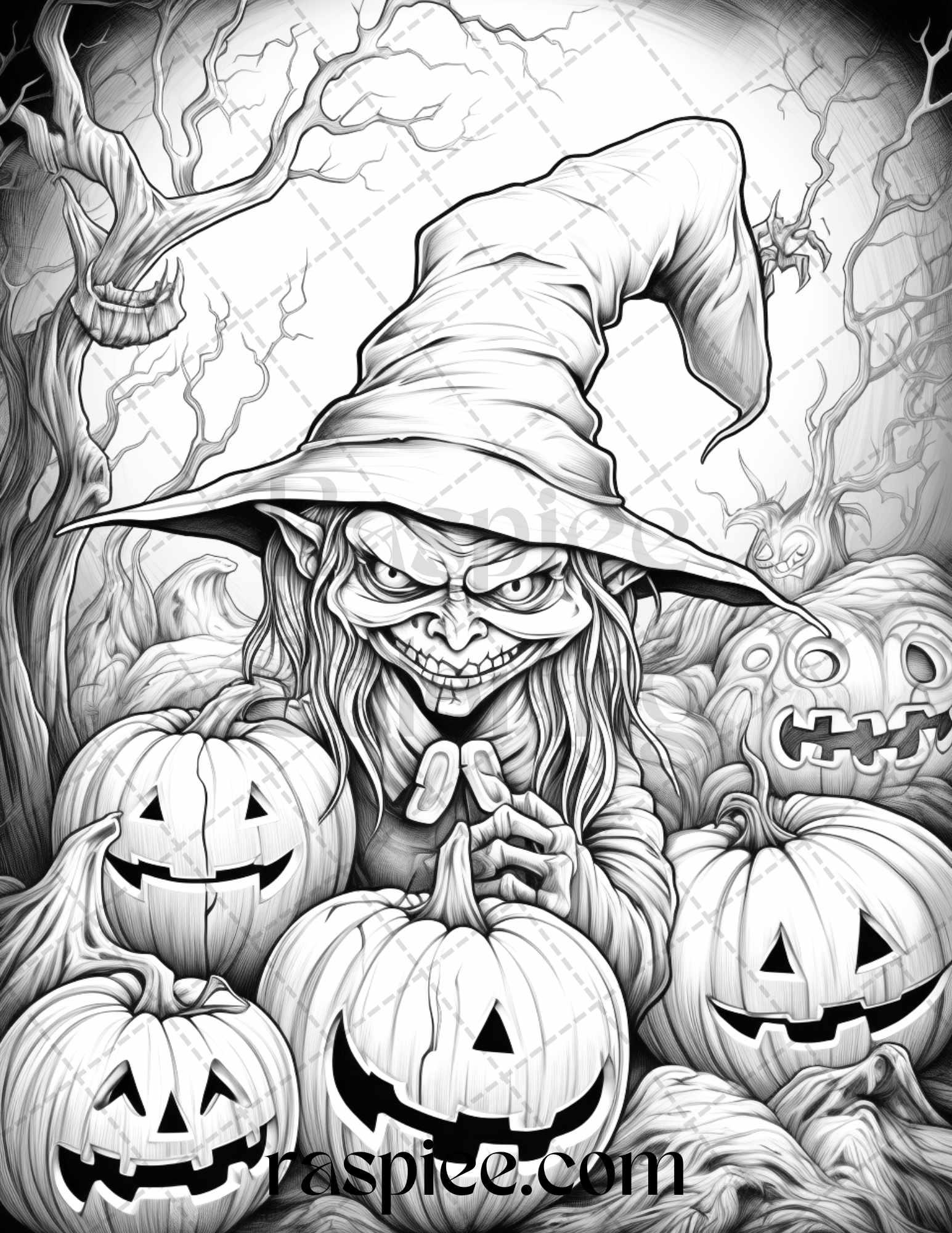 50 Halloween Goblin Grayscale Coloring Pages Printable for Adults, PDF File Instant Download