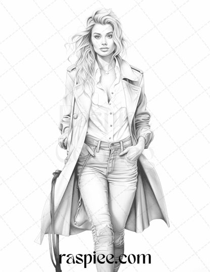 Fashion Show Grayscale Coloring Pages Printable for Adults, PDF File Instant Download