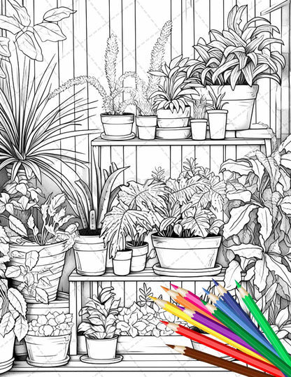 38 Indoor Houseplants Coloring Pages Printable for Adults, Grayscale Coloring Page, PDF File Instant Download