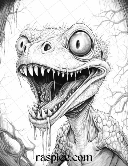 66 Horror Zombie Animals Grayscale Coloring Pages Printable for Adults, PDF File Instant Download