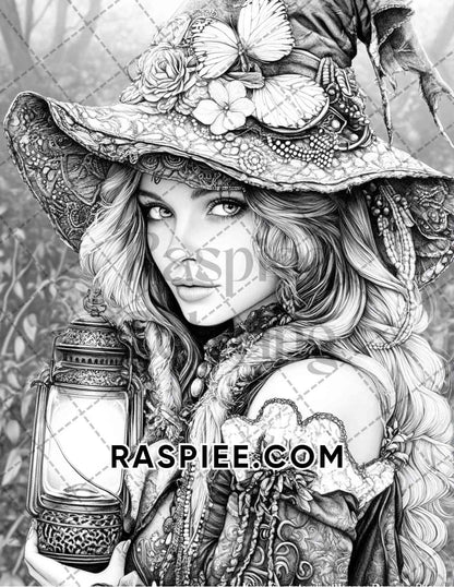 Enchanted Witches Adult Coloring Pages Printable PDF Instant Download