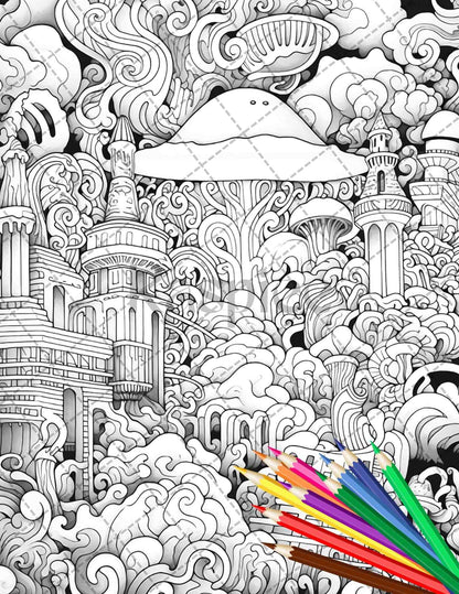 Psychedelic Trippy Coloring Book Printable for Adults, Grayscale Coloring Page, PDF File Instant Download