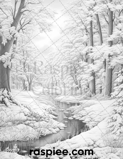 60 Merry Christmas Grayscale Coloring Pages Printable for Adult, Holiday Relaxation Art, PDF File Instant Download