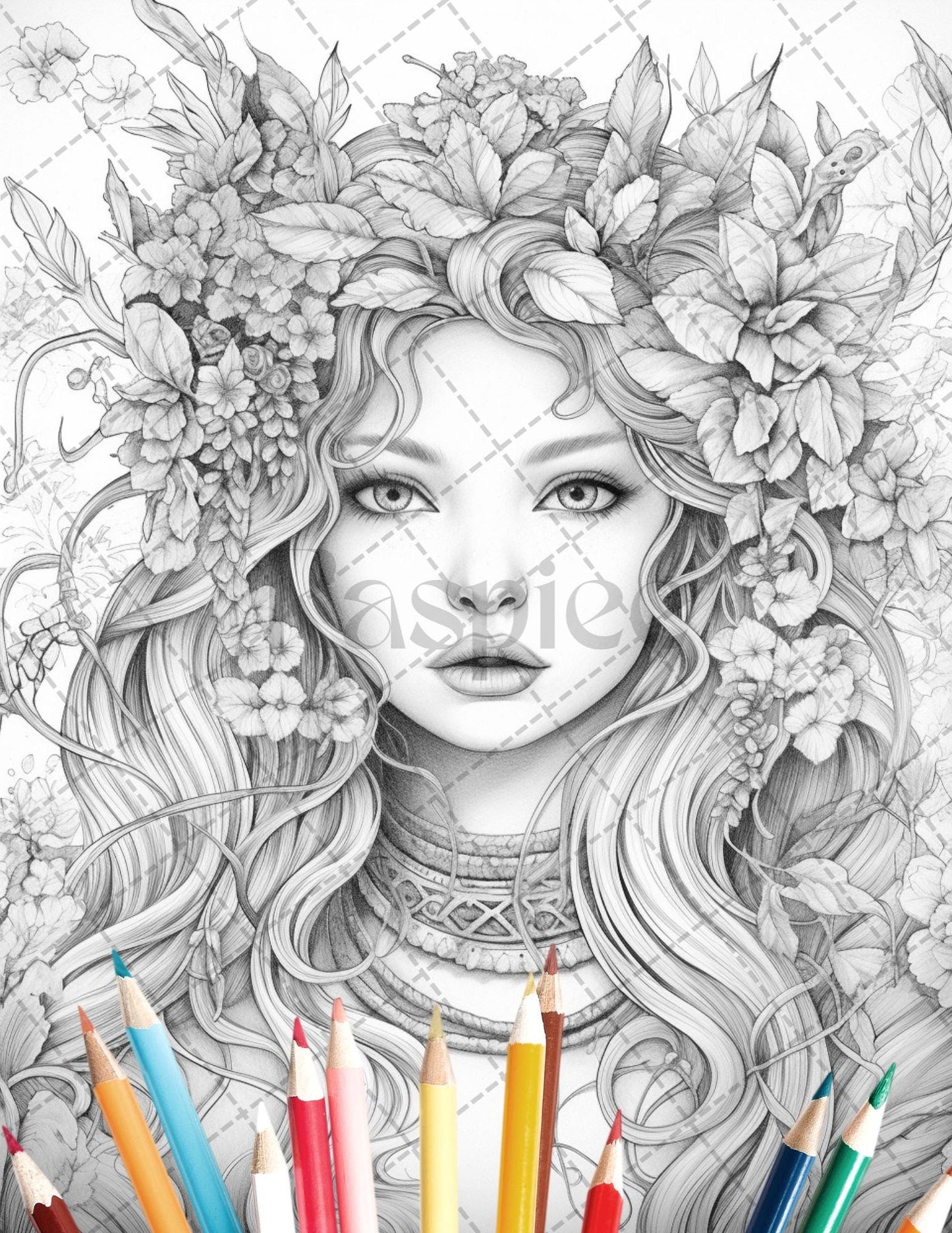 35 Beautiful Printable Elf Girls Coloring Book for Adults, Grayscale Coloring Page, PDF File Instant Download