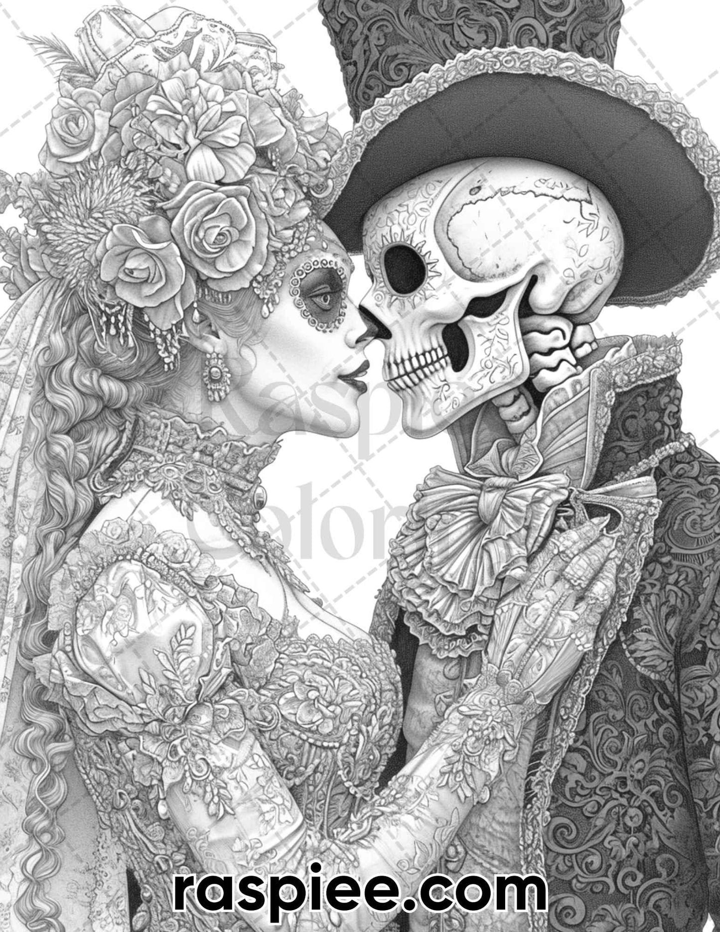 55 Gothic Valentines Day Grayscale Adult Coloring Pages, Printable PDF Instant Download