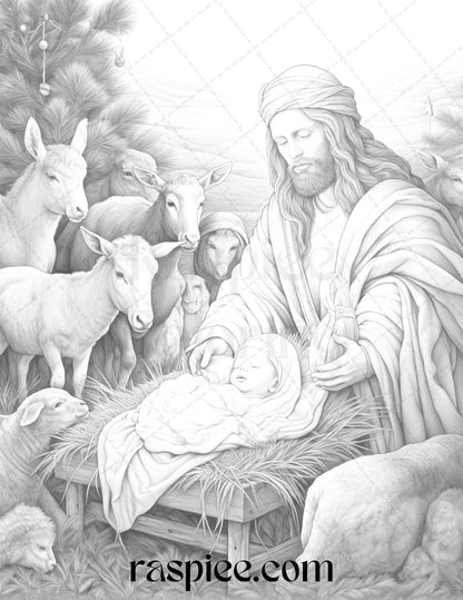 90 Merry Christmas Grayscale Coloring Pages Printable for Adults, PDF File Instant Download